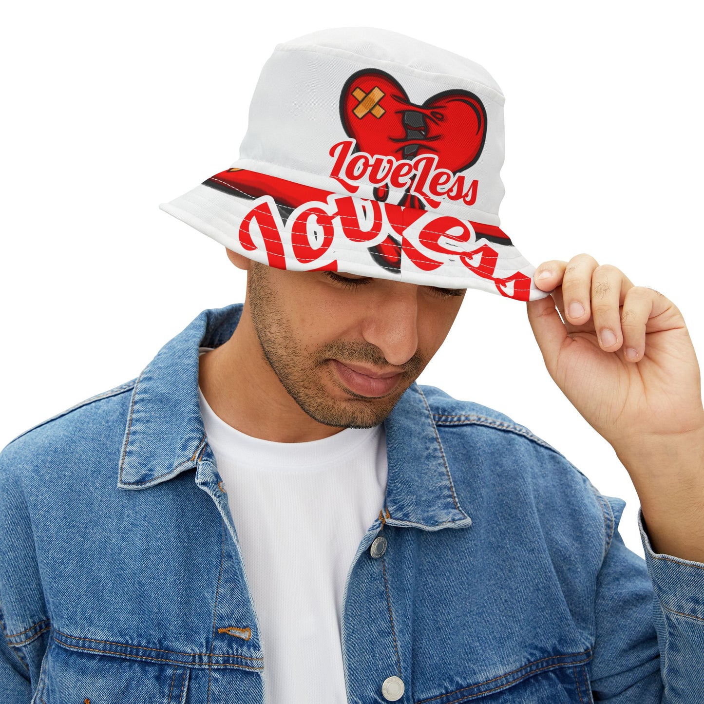 LoveLess Bucket Hat white (AOP)
